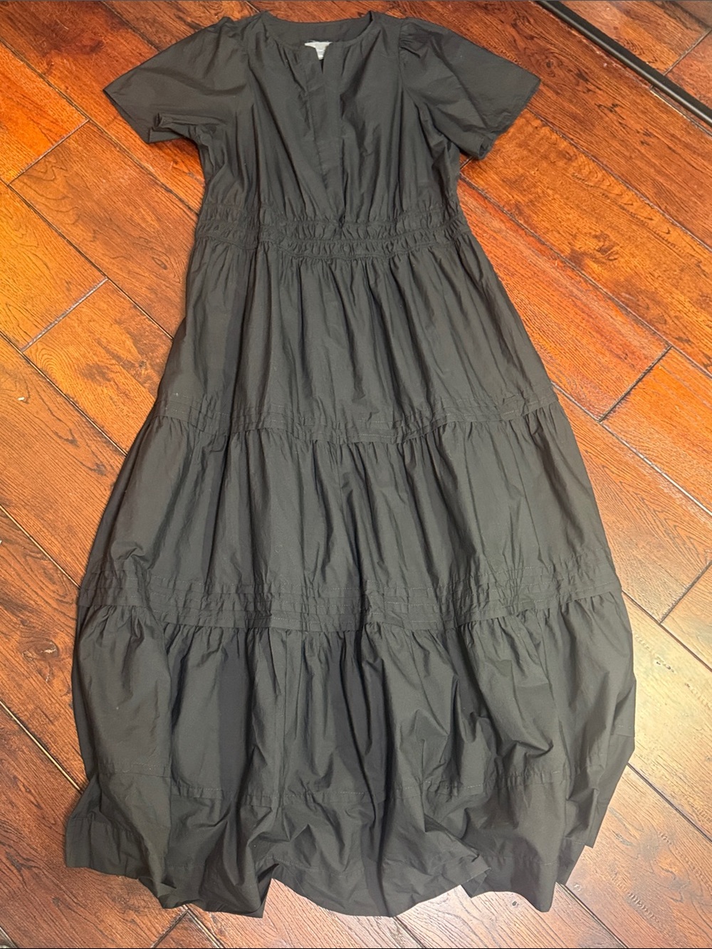 Anthropologie Somerset Smocked Tiered Pullover V-neck Maxi Dress in Black 1X